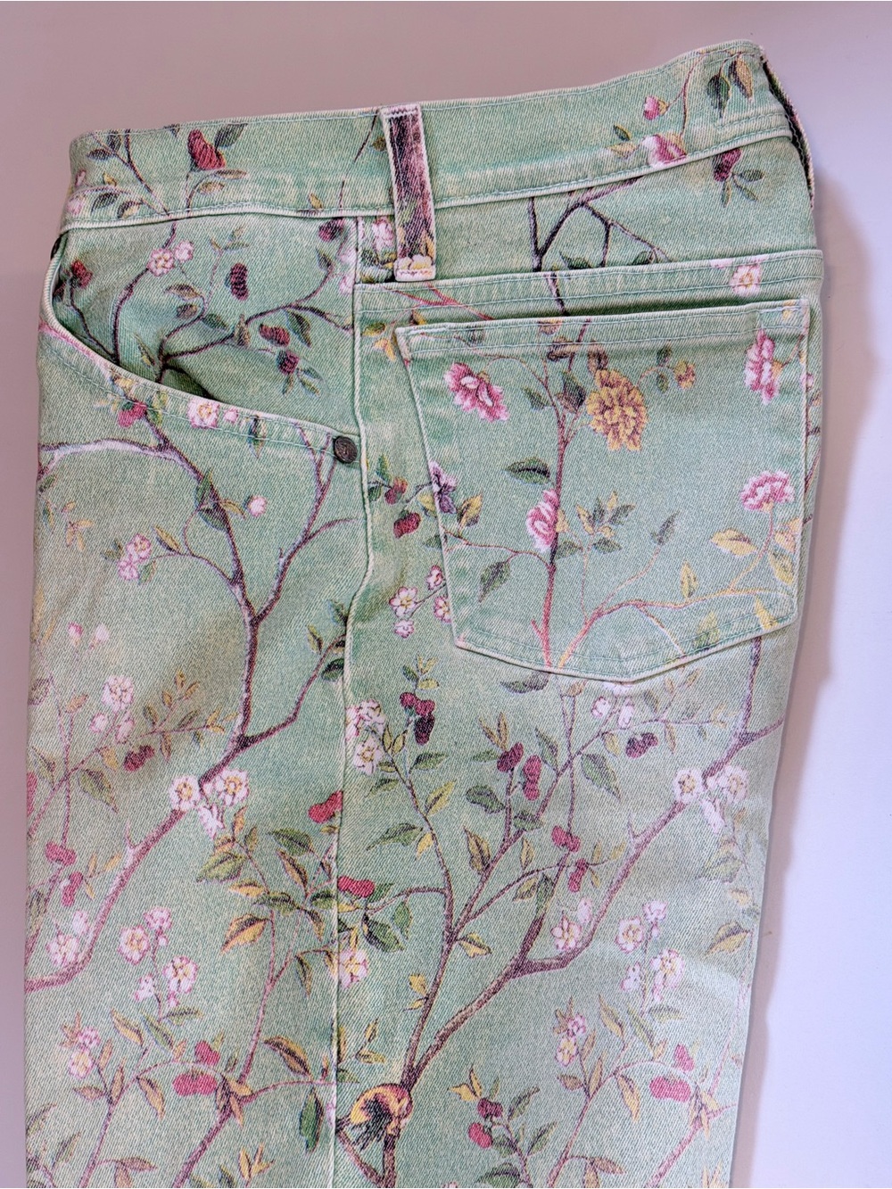 Roberto Cavalli Made in Italy Floral Bird Print Skinny Jeans Mint Green Women’s - Picture 10 of 10